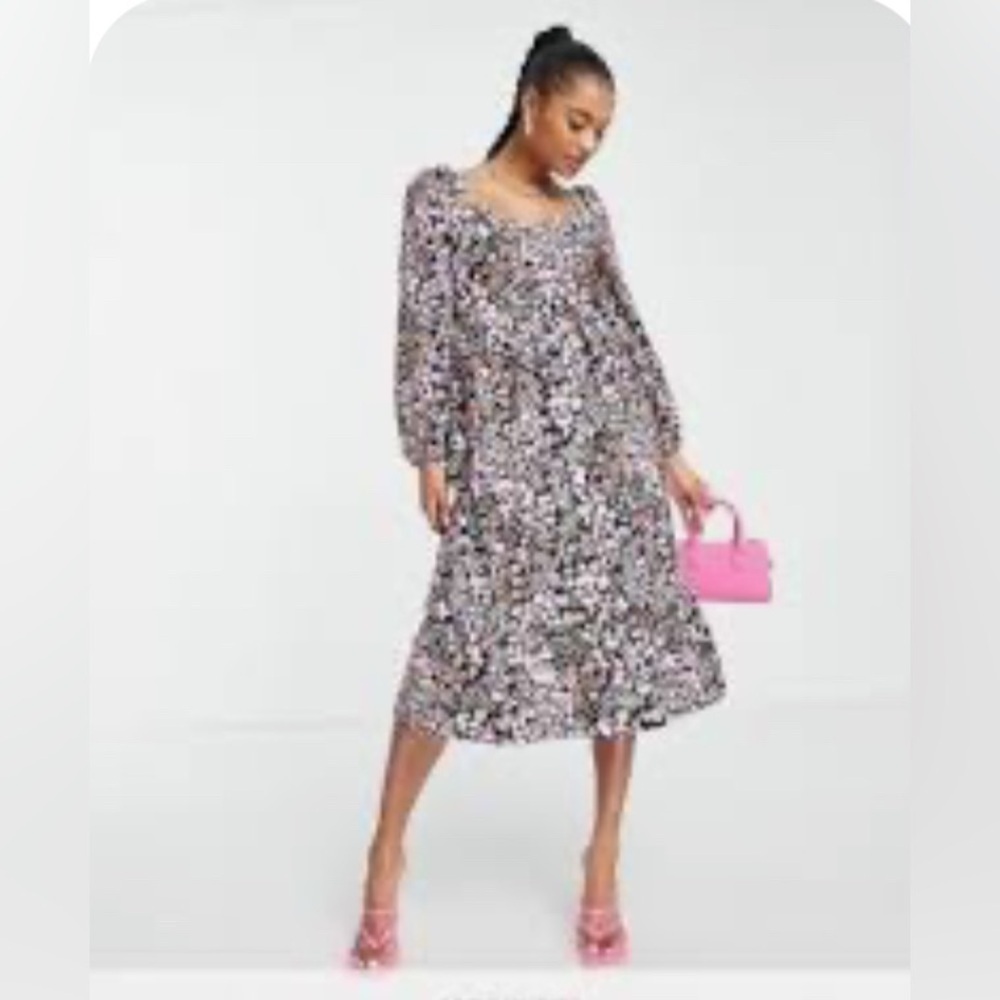 Miss Selfridge Petite Size 4P Open Cutout Back Bow 100% Cotton NWT Poplin Midi